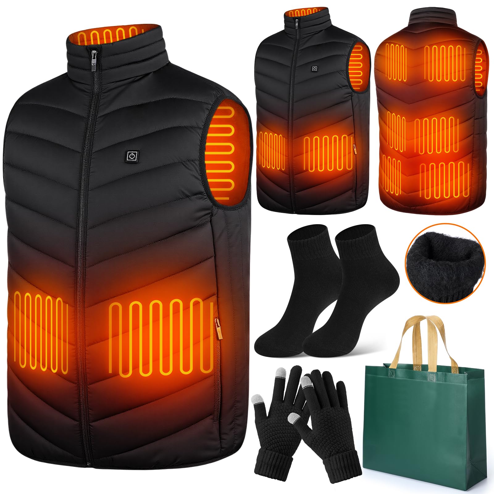 Photo 1 of 4 Pcs Electric Warming Heated Jackets Thick Socks Touchscreen Winter Gloves for Gifts Women Men (Battery Pack Not Included)(M)