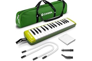 CAHAYA Melodica Instrument 32-Keys Green Double Tubes Mouthpiece Air Piano Pianica Keyboard Musical Instrument with Carrying 