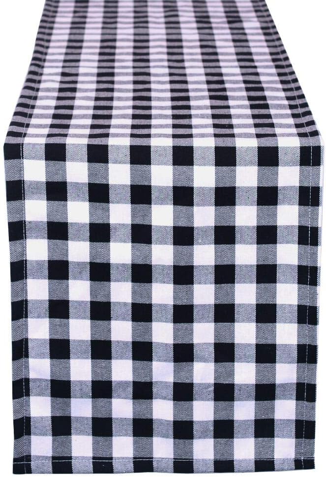 FABRIC DIRECT Pack of 2 Buffalo Check Table Runner - Black and White Indoor Outdoor Plaid Table Cover, Woven Cotton Machine Washable Table Cloth Runners for Party, Dinner- 12 x 108 Inch
