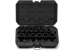 TecoTek 25PCS Impact Bolt Nut Extractor Kit, 1/2" & 3/8" Drive Bolt & Nut Remover Socket Tool Kit, Metric 8-27mm, CR-MO, Whee