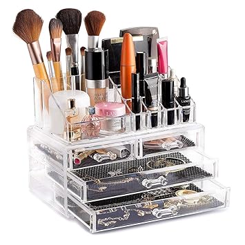 Amazon Com Makeup Storage Organizer Clear Bottom Case Drawers