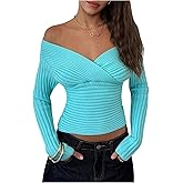 MakeMeChic Women's Wrap Crop Tops Off The Shoulder Sweater Long Sleeve Fitted Pullover Top