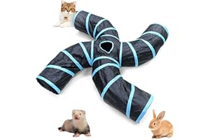 Bemodst Cat Tunnel for Indoor Cats, 2 Way/3 Way/4 Way/5 Way Cat Tubes and Tunnels Collapsible S-Shape Small Animal Tubes Kitty Tunnels Interactive Maze Cat Toy for Kitten Rabbit Ferret - 4 Way