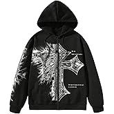 SHENHE Men's Zip Up Hoodie Wings Cross Print Graphic Goth Hoodie Sweatshirt with Pockets