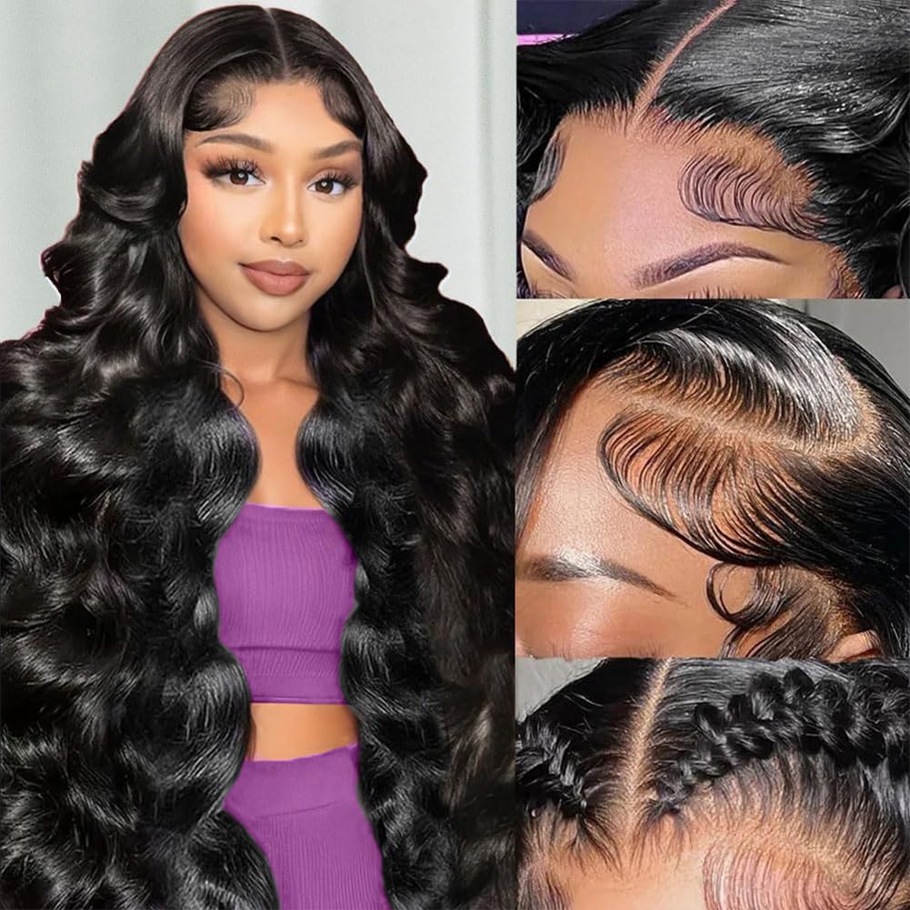 Photo 1 of **SYNTHETIC** Glueless Wigs Pre Plucked Pre Cut 9x6 Lace Closure Wear and Go Glueless Wig Hair 30 Inch Black Body Wave Hair Wig 220% Density Body Wave Wig Bleached Knots for Black Women
