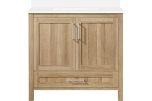 OVE Decors Kansas 36" Single Sink Bathroom Vanity Set with Countertop, Fully-Assembled | Ceramic Sink and Backsplash Included | 02 Doors, 01 Drawer, 36 inches, White Oak