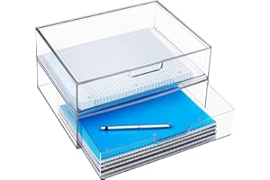 STORi STAX Plastic Stackable Organizer Drawers (Set of 2) Clear | 12.5" Wide | Set Includes Two Open Drawer | Organize Office Desk Accessories & Sort Paper | Made in USA