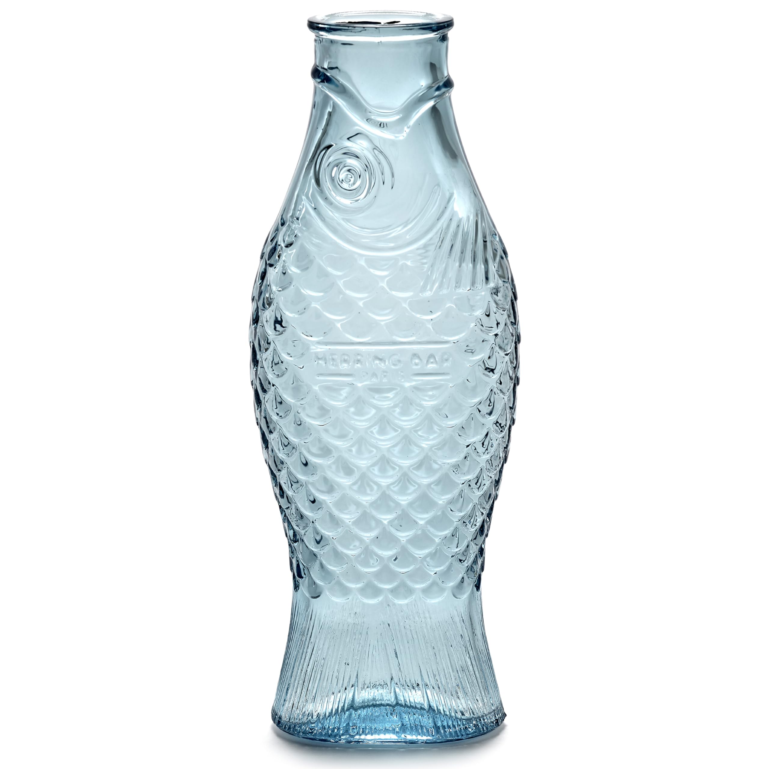 Glass Water Carafe | Paola Navone Fish & Fish Collection | Jug 850 ml | Blue Clear Drinks Bottle | Suitable as a Vase