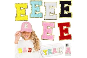 HEKOOLA 6 Pcs 3 Inch Chenille Letter Patches Iron on Letters Patches for Clothes, Varsity Letter Patches, Iron on Letter E Patch Letterman Jacket Preppy Embroidered Patches Sew on Patches for Backpacks Hats
