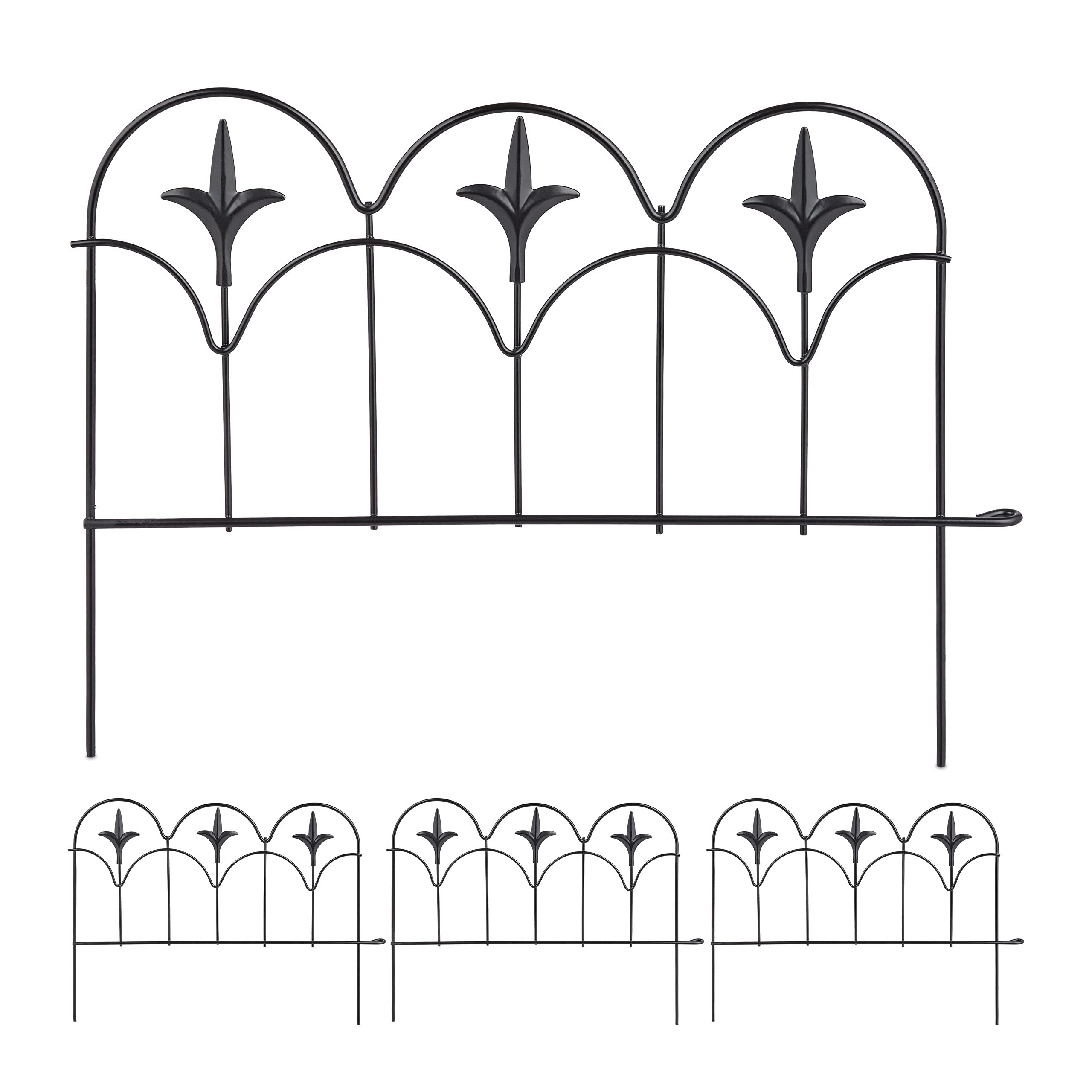 Relaxdays Flower Bed Edging 4 Panels H 28.5 x W 39 cm Metal Garden Fence Vintage Black