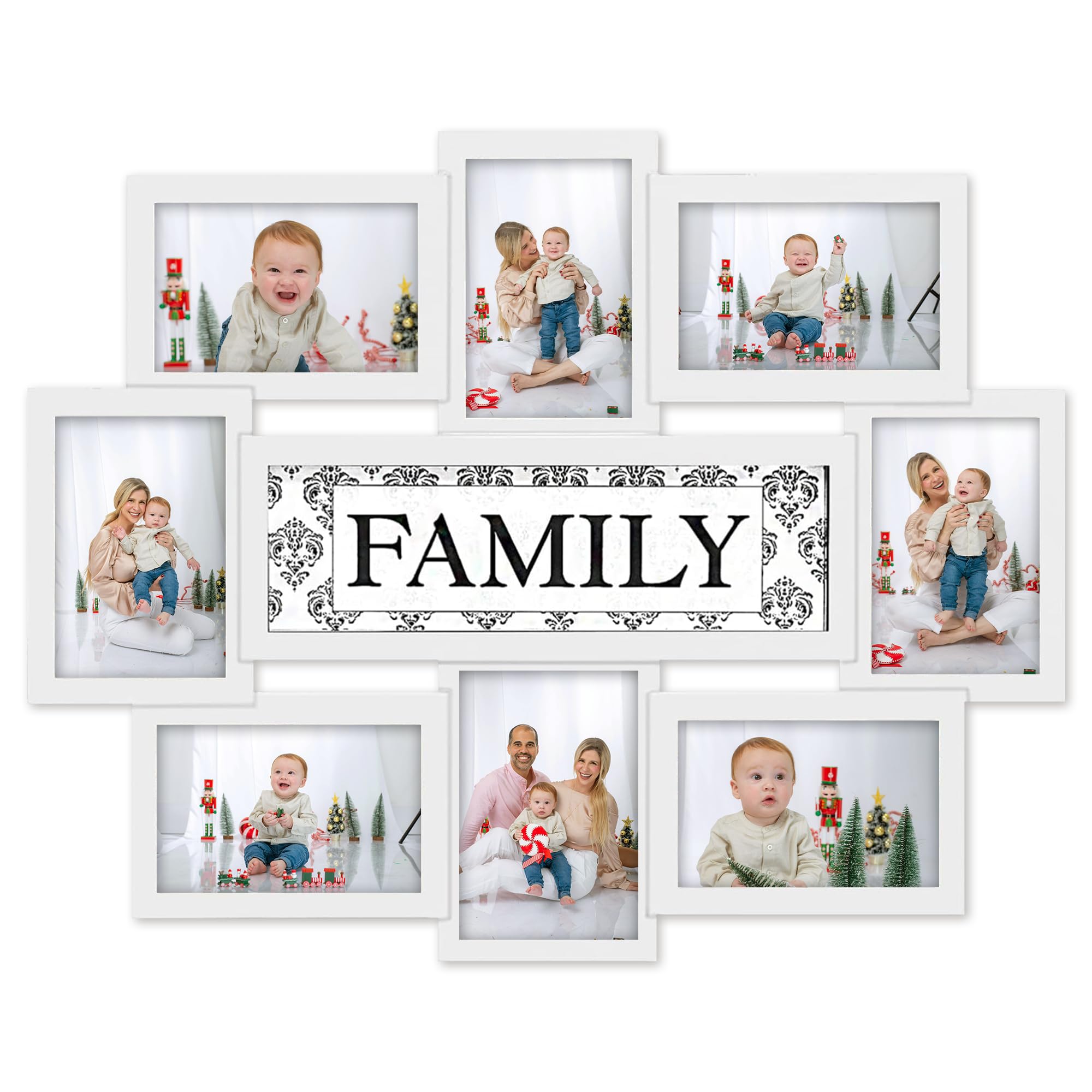Photo 1 of HELLO LAURA - Family Photo Frame for Wall Picture Frame Collage Wall Decor Photo Collage Frame Wall Hanging Collage Picture Frames 4x6 Photo Sockets x 8 Collage Frame for Christmas Gifts - White