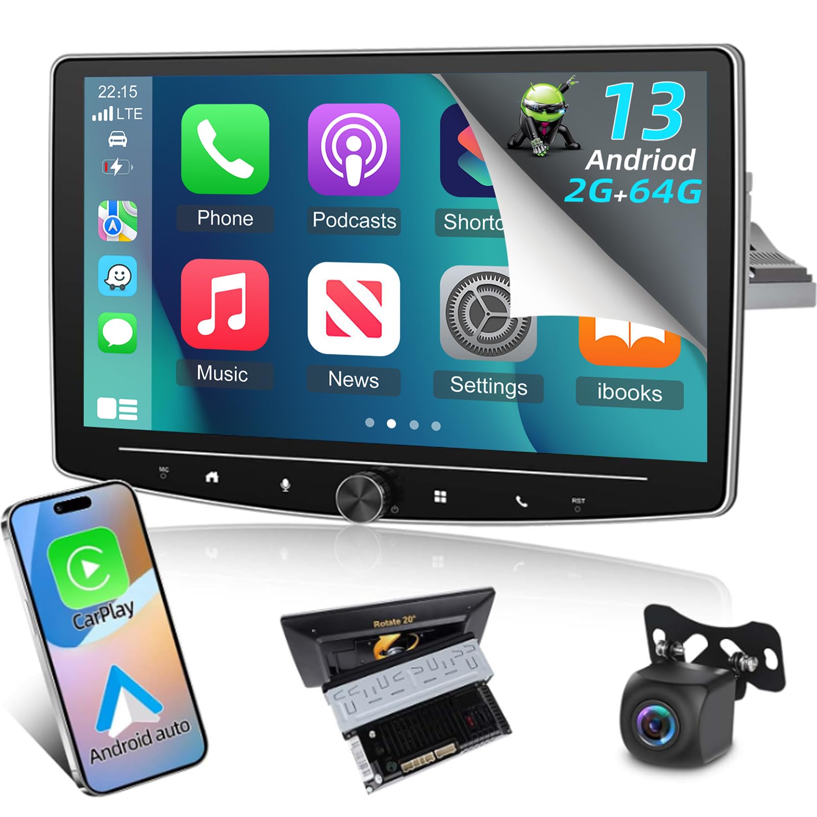 Photo 1 of EKAT [2+64G] 10 inch Single Din Android Car Stereo Support Wireless Apple Carplay & Android Auto - Adjustable Touchscreen Radio with HiFi/WiFi/GPS Navigation/FM/RDS