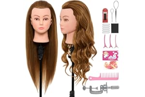 NEVERLAND BEAUTY & HEALTH 28Inch Mannequin Head with 80% Real Human Hair - Doll Head for Hair Styling Braiding Curling,Cosmetology Mannequin Head with hair with Table Clamp Hair Styling Set (Blonde)