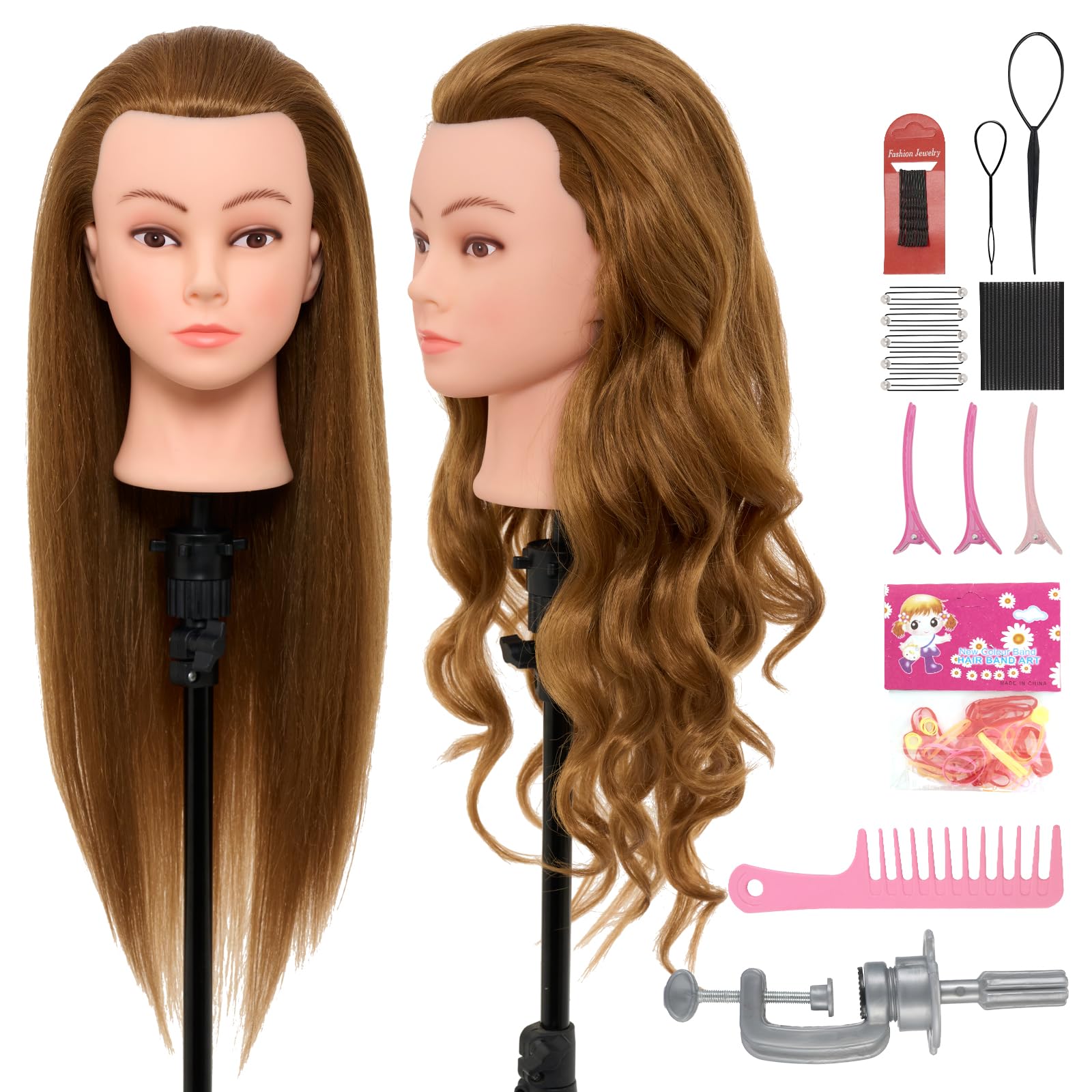 Neverland Beauty Mannequin Head with Hair,60% Real Human Hair Straight 26"-28" Doll Head Human Hair for Hairdresser