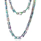 ROWIN&CO Chunky Paperclip Link Necklace 8MM Diamond Cut 925 Sterling Silver/Black/Blue/Rainbow Stainless Steel Chain Choker for Women Men Trendy Hip Hop Gifts16-30 Inches