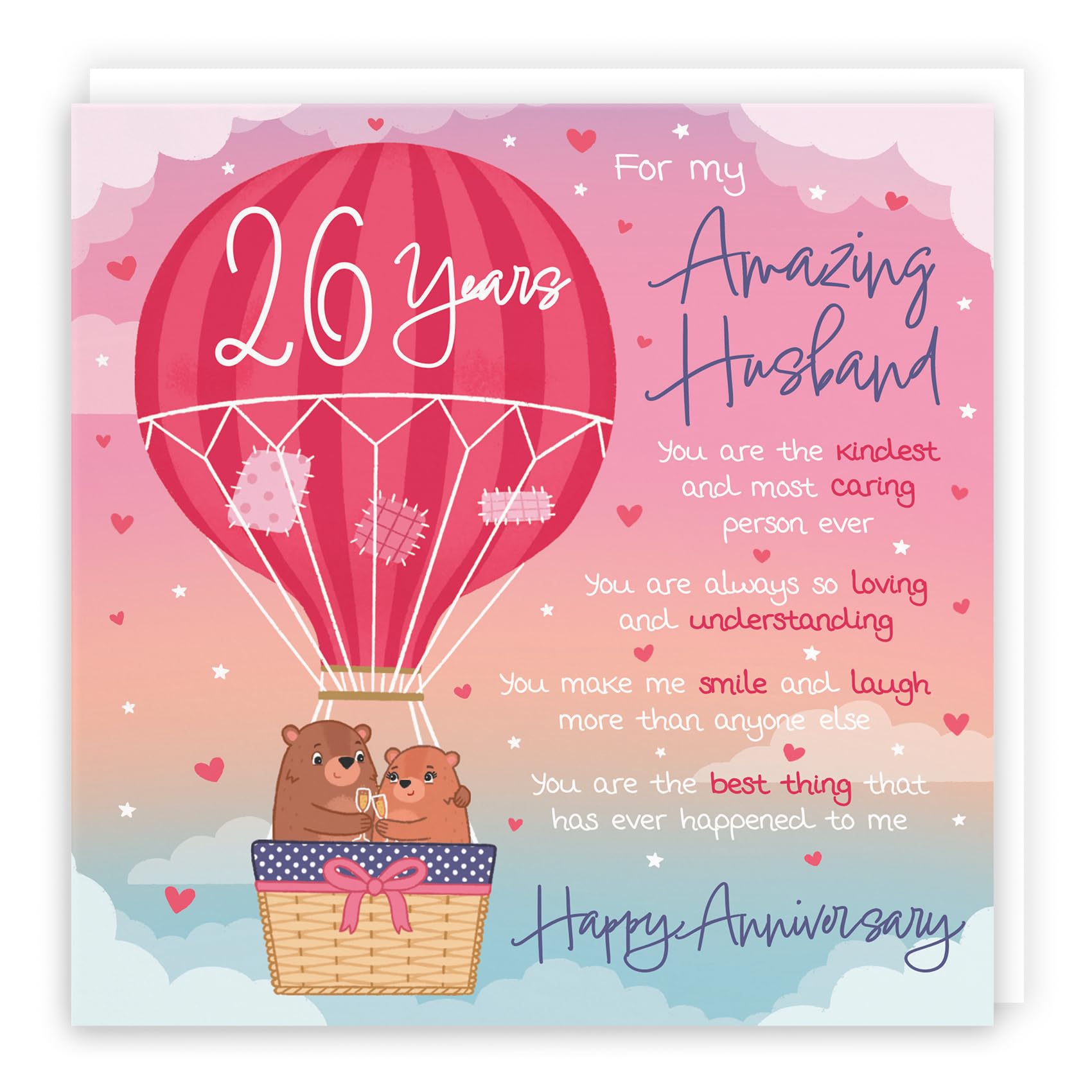 Hunts England - Husband 26th Anniversary Poem Card - Love Is In The Air - Beautiful Love Verse - Cute Bears - Luxury 26th Anniversary Card For Husband - Romantic 26 Years Husband Anniversary Card — image 1