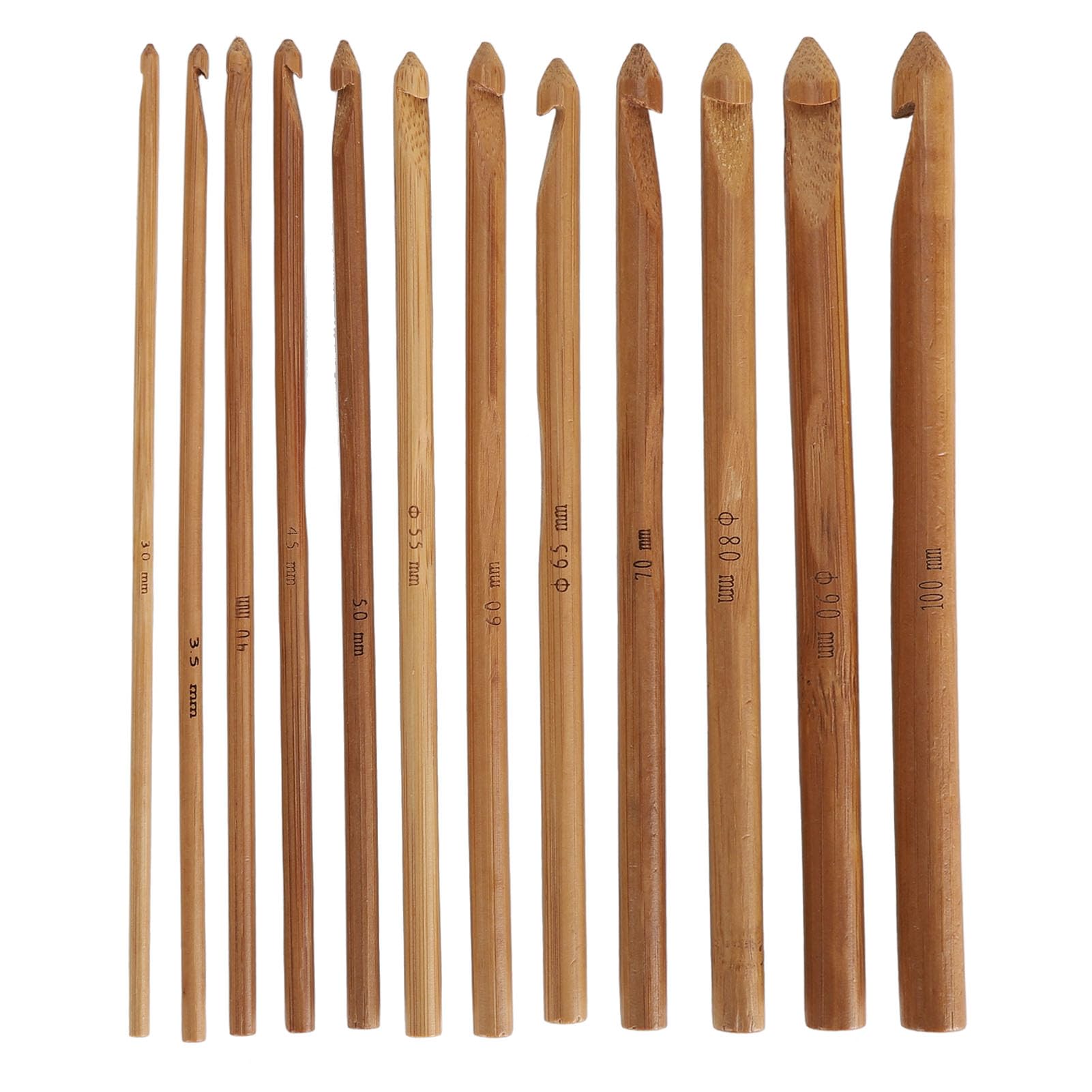 12Pcs Crochet Hooks Set, 3‑10mm Wooden Crochet Hooks Ergonomic Bambusoideae Handle Large Crocheting Hook Knitting Needles for Coarse Yarn Handcraft Crocheting