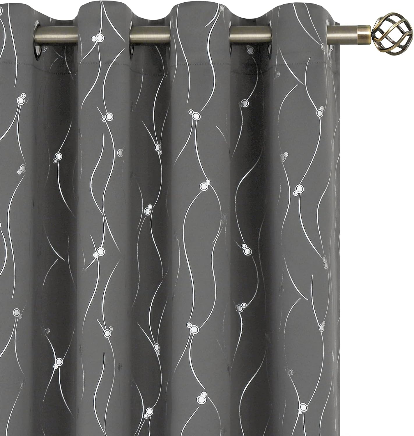 Window Treatments - BGment Blackout Curtains for Bedroom 84 Inch Long, Grommet Thermal Insulated Room Darkening Window Curtains with Wave Line and Dots Printed for Living Room 2 Panels Set, 52 x 84 Inch, Dark Grey