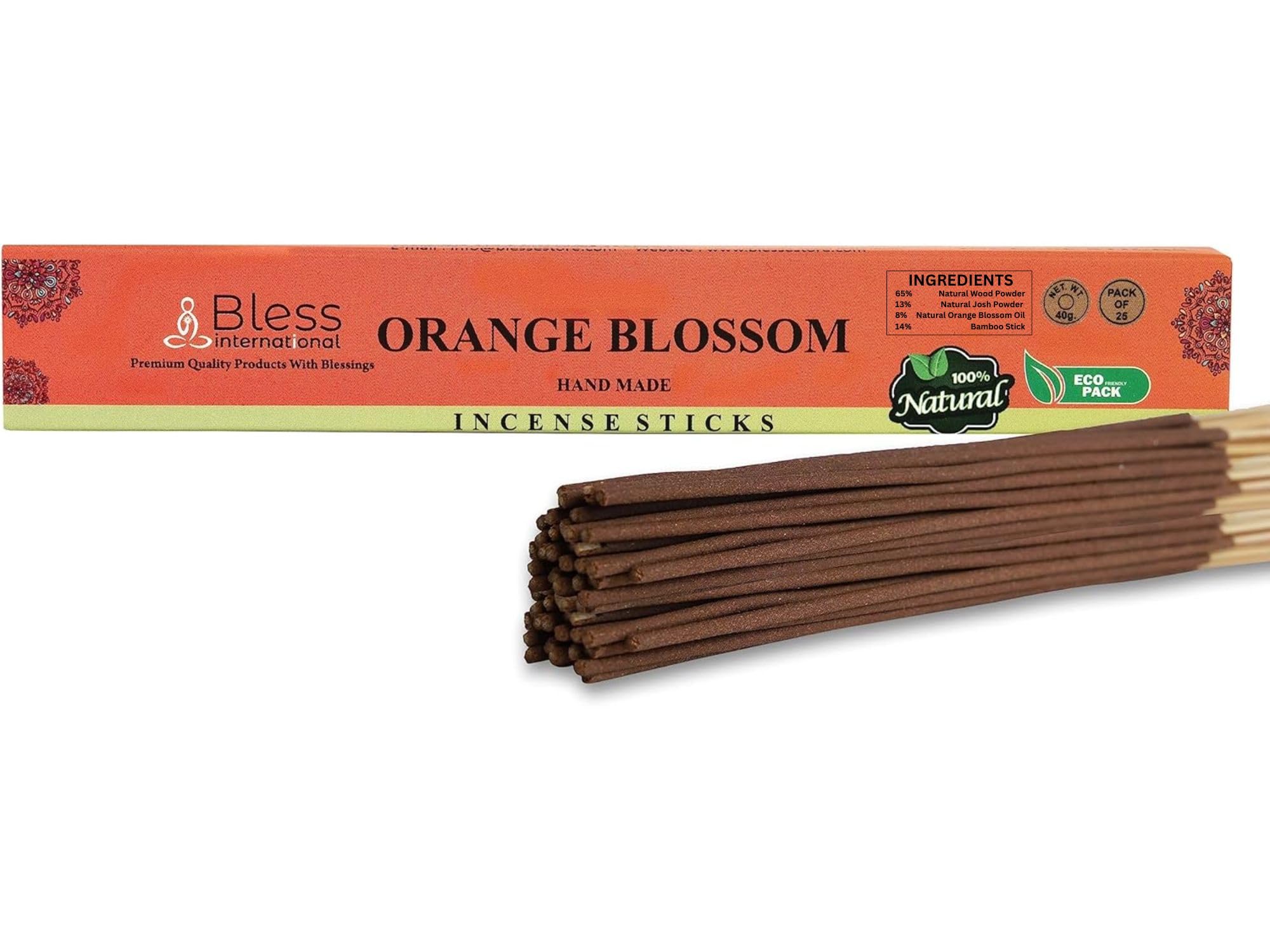 Bless-ORANGE-BLOSSOM-Incense-Sticks 100%-Natural-Handmade-Hand-Dipped-Incense-Sticks Organic-Chemicals-Free For-Purification-Relaxation-Positivity-Yoga-Meditation Best-Woods-Scent (25 Sticks (40GM))