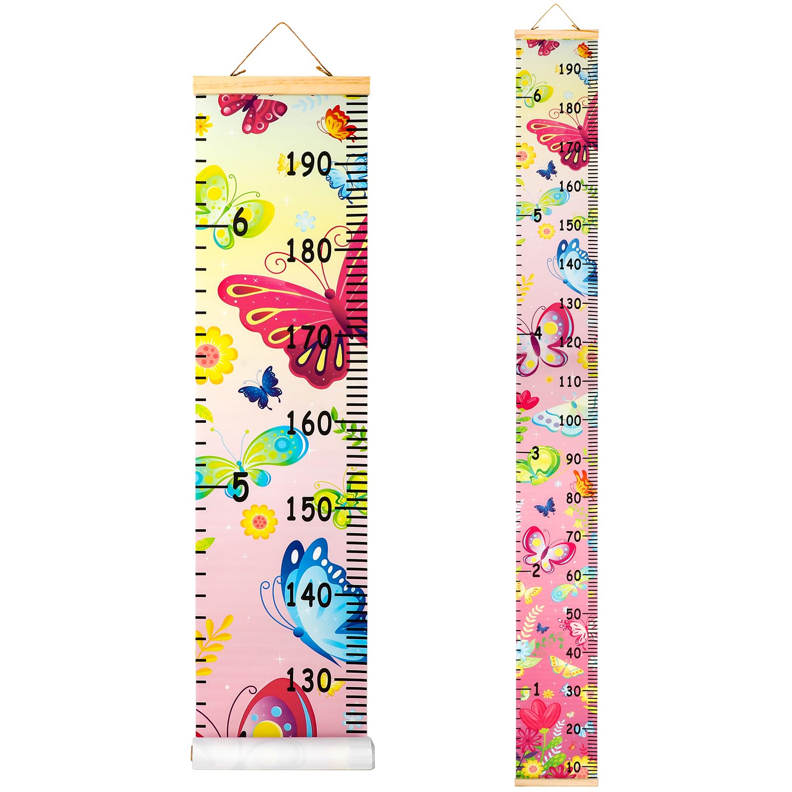 HIFOT Kids Growth Chart Height Measuring Chart, Butterfly Canvas Wall Hanging Rulers for Baby Children Kids Boys Bedroom Decor 74.8''* 7.87''