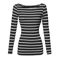 Junior Basic Casual Stripe Boat Neck Tee Top
