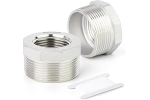 TAISHER 2PCS 304 Stainless Steel Reducer Hex Bushing, 1-1/2" NPT Male x 1" NPT Female, Reducing Pipe Adapter Fitting