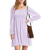 EXLURA Women's 2025 Fall Long Sleeve Party Swiss Dot Dress Smocked Ruffle Cocktail Mini Dresses