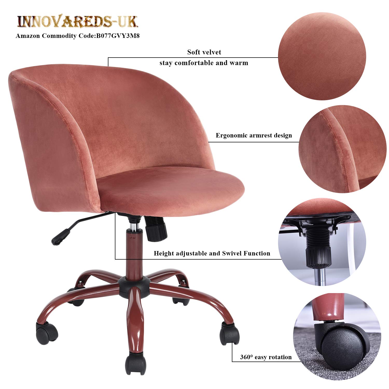 Innovareds Silla De Oficina Aterciopelada Y Giratoria Altura Ajustable