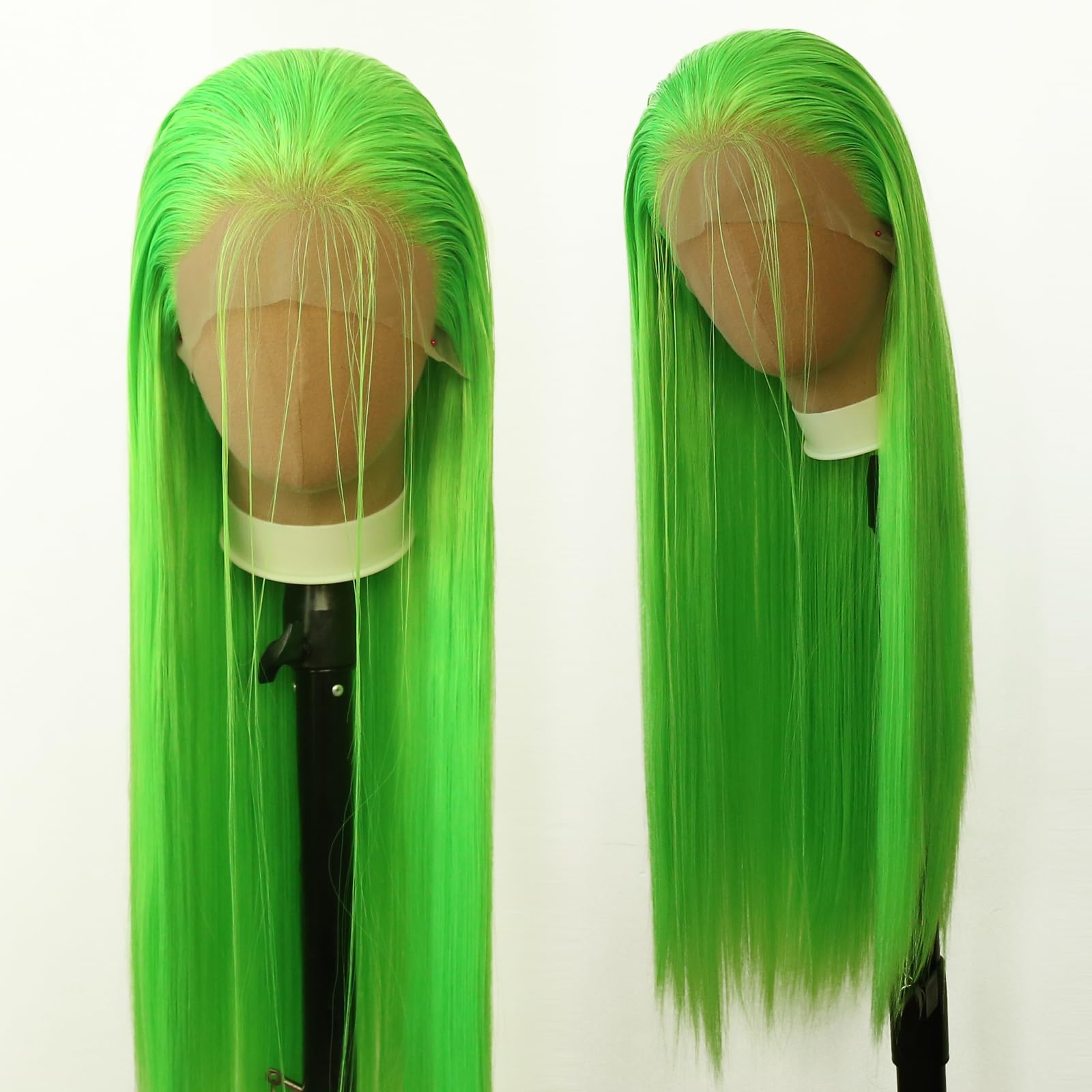Towarm Lime Green Synthetic Lace Front Wig - Long Straight, Pre-Plucked Natural Hairline, Heat Resistant, Cosplay & Daily Wear