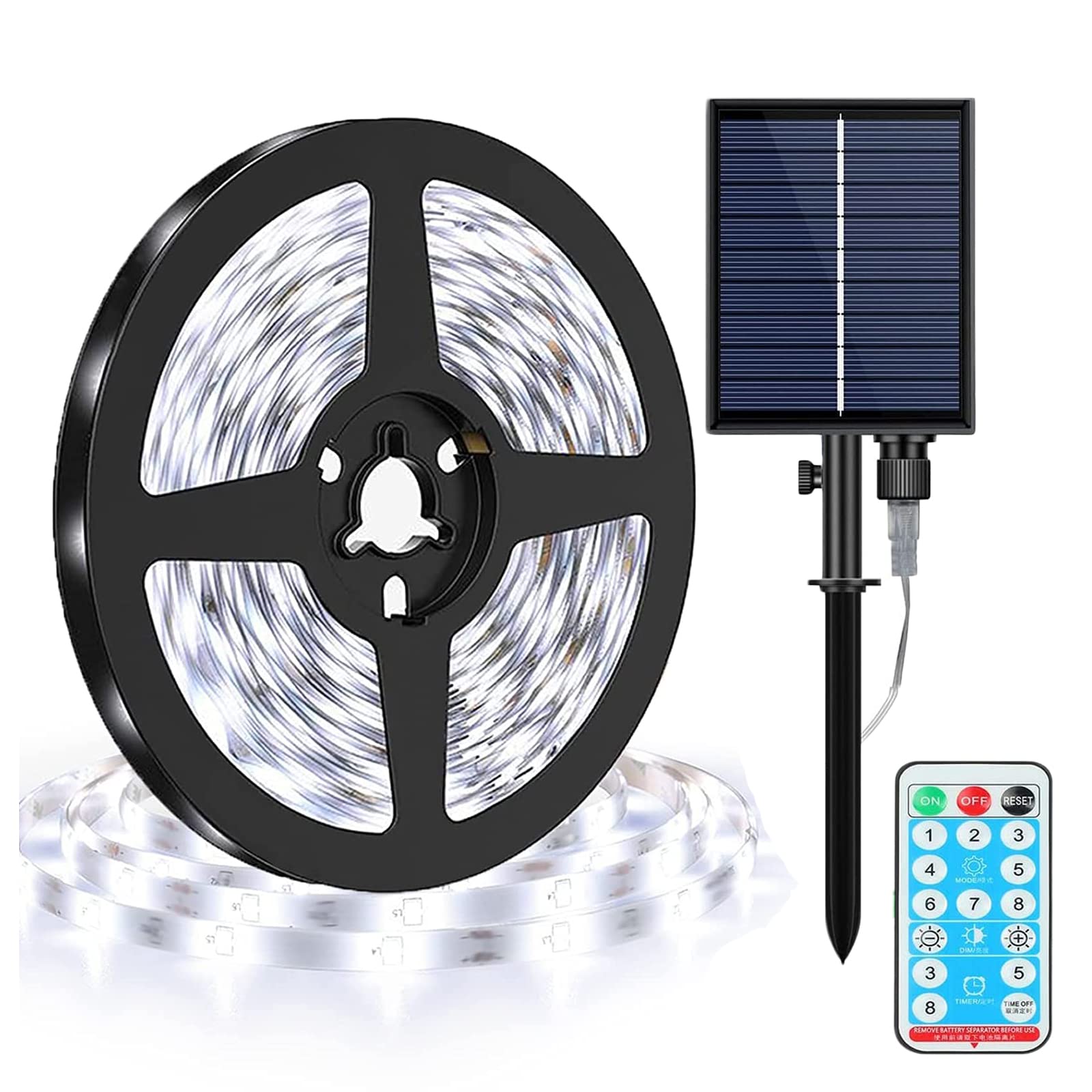 KINGCOO 240LED Solar Strip Lights Outdoor, Waterproof 10M Flexible LED Rope Lights Solar Strip 8 Modes Remote Control for Garden Porch Christmas Pathway Home Umbrella Courtyard Decoration (White)
