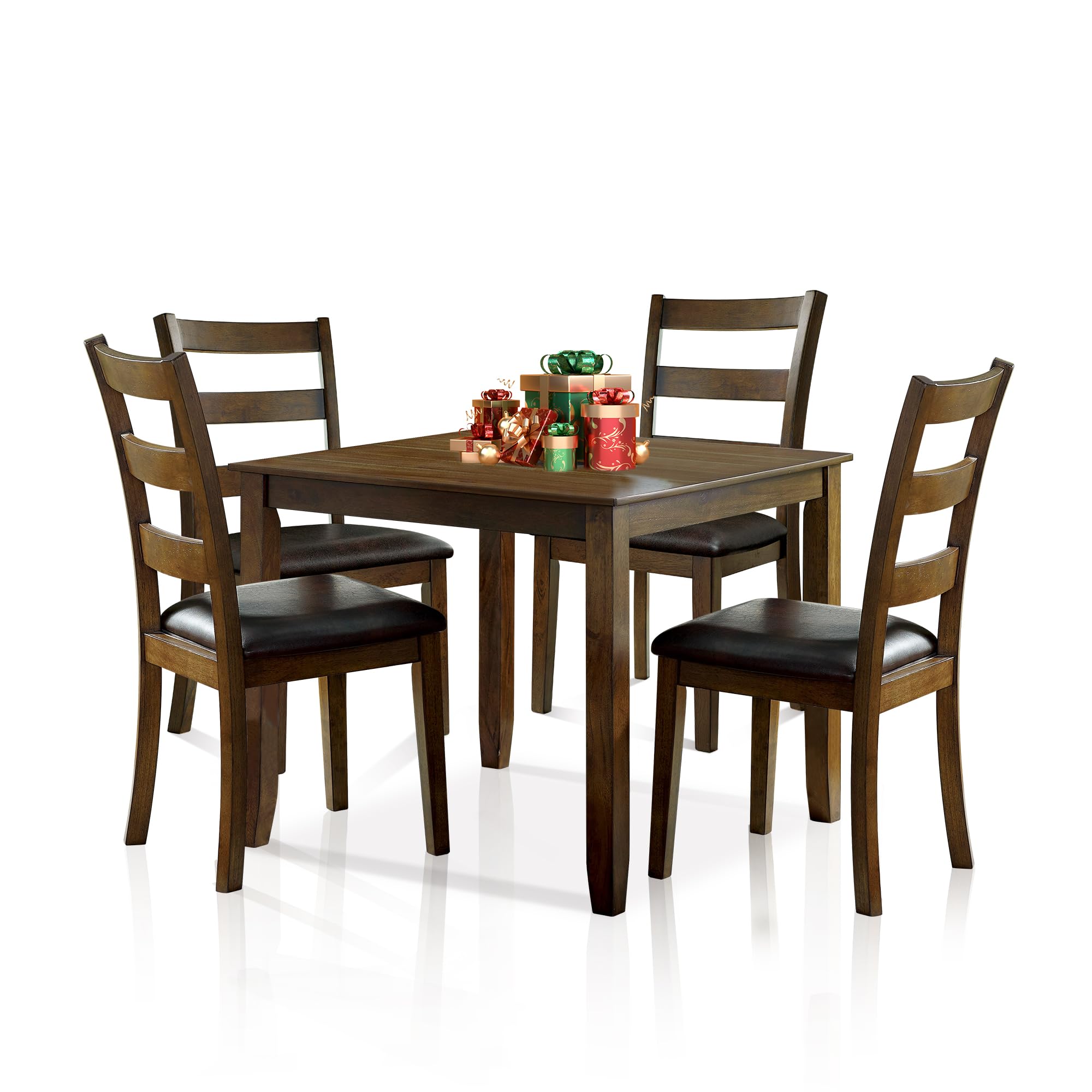 Photo 1 of 5-Piece Walnut Dining Table Set, Square Dining Table Set for 4, 36'' Modern Dining Table W/ 4 Chairs with Curved Backrests & PU Cushioned, Wood Kitchen Table & Chair Set for Kitchen, Black/Walnut