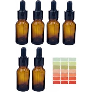 TUPWELY 6 Pack 5ML Amber Glass Dropper Bottles with Stickers | Empty 0.17oz Essential Oil Eye Dropper Bottle,Refillable Leakp