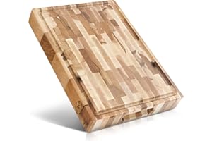 Maple End-Grain Cutting Board – Made in USA – 17” x 13” x 1.75” Thick Butcher Block – Juice Groove, Non-Slip Feet – Food-Safe