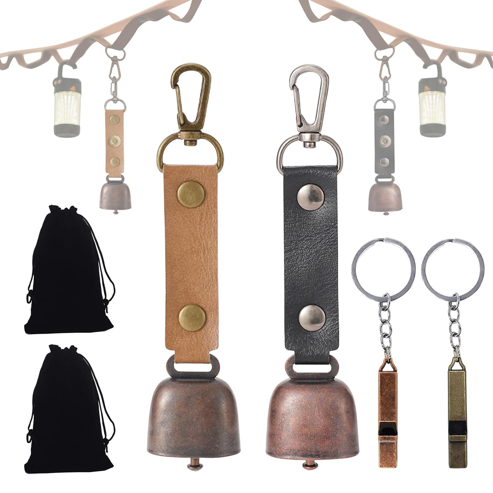 【Charming Decoration】熊よけ鈴 熊鈴 熊よけ笛 消音機能付き 大音量 熊よけベル クマベル くまよけ鈴 登山 トレッキング 山菜取り 防災用 収納袋付き (ブラック＋ブラワン) の商品画像