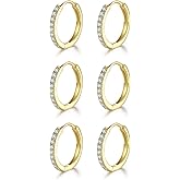 Dlihc Sterling Silver Hoop Earrings Sterling Silver Stud Earrings for Women 6 Pairs Hypoallergenic Tiny Cubic Zirconia Stud Set Cartilage Hoops