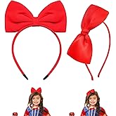 Beinayin 2PC Red Bow Headband for Women Girls Lace Bow Headbands Accessories for Halloween Cosplay