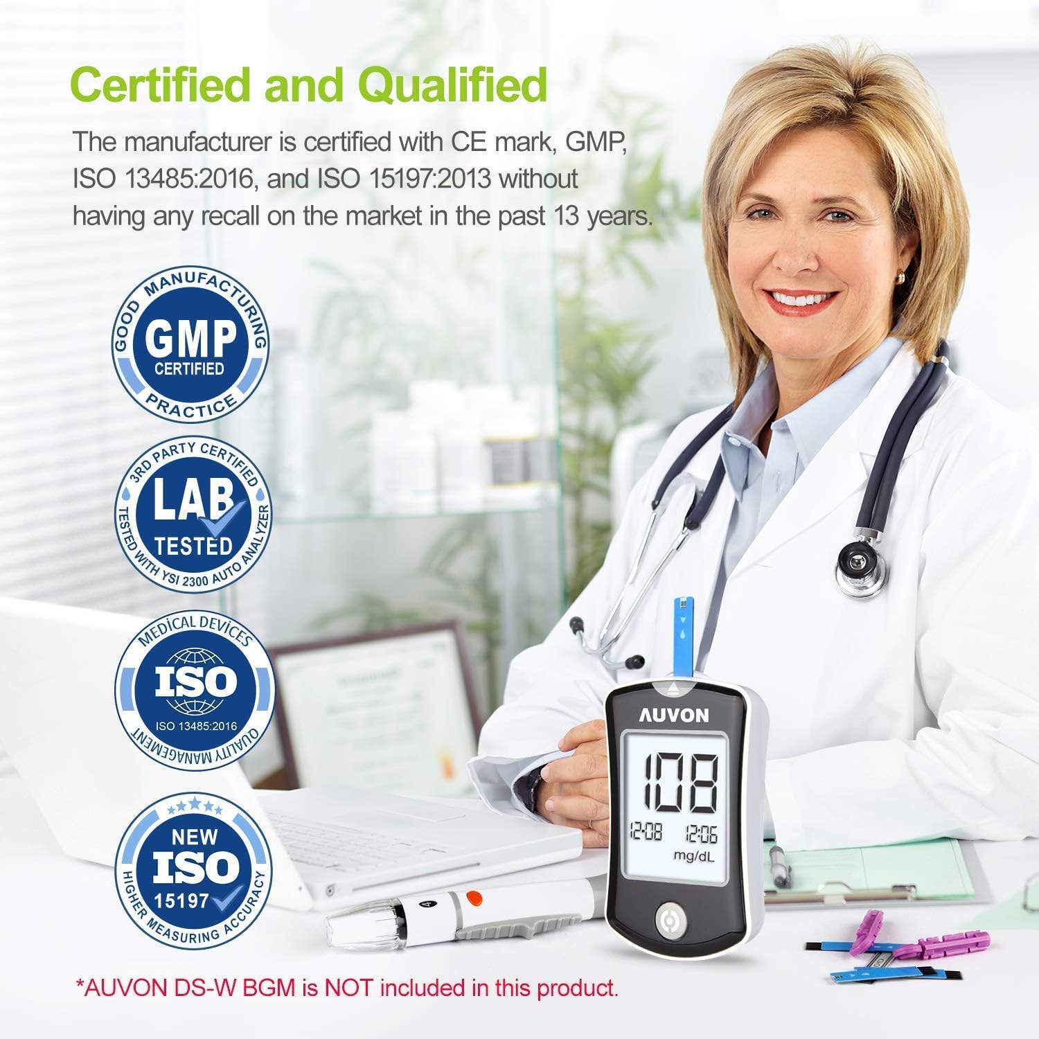 AUVON Blood Glucose Test Strips (150 Count) for use with AUVON DS-W Diabetes Sugar Testing Meter (No Coding Required, 2 Box of 75 Each): Health & Personal Care