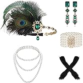 Winmist Glimpse Great Gatsby Accessories for Women - 5Pcs 1920s Flapper Headpiece Set with Feather Headdress