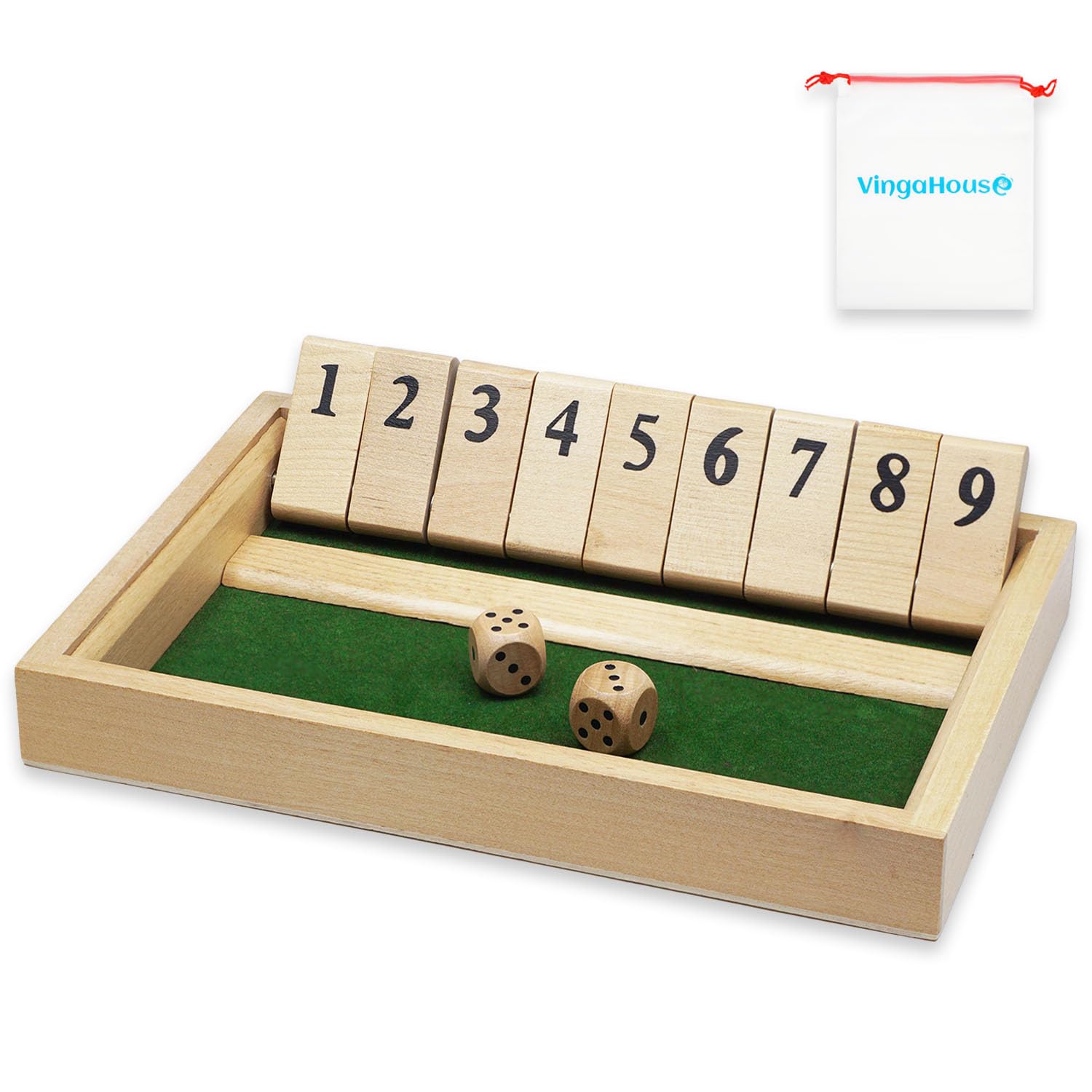 VingaHouse Shut the Box Game 2 Player, Wooden Table Dice Game Family Travel Game Traditional Pub Games for Adults Educational Table Game for Kids Age 3 4 5 6 +