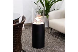 NEWIMAGE 31.5" H Large Standing Clean Burning Bio Ethanol Ventless Fireplace,Freestanding Fire Bowl Pot with with 2 Combustion Chambers for Indoor Outdoor Patio(Black)