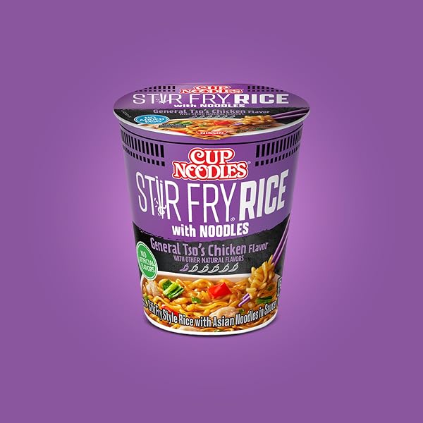 NISSIN CUP NOODLES STIR FRY RICE WITH NOODLES, GENERAL TSO’S CHICKEN, 2.68 OUNCE (PACK OF 6)