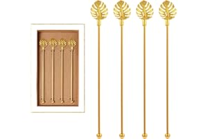 GARYVAULT Stainless Steel Coffee Beverage Stirrers Stir Cocktail Drink Swizzle Stick with Palm leaf Metal Top,4PCS GOLD stirrer