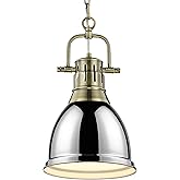 Golden Lighting 3602-S AB-CH Duncan Small Pendant, 8.875" L x 8.875" W x 16.5" H, Aged Brass with Chrome Shade