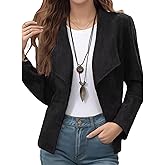 Flamingals Faux Suede Blazer for Women Lapel Collar Long Sleeve Cropped Jacket Faux Suede Jackets Casual Work Office Wear