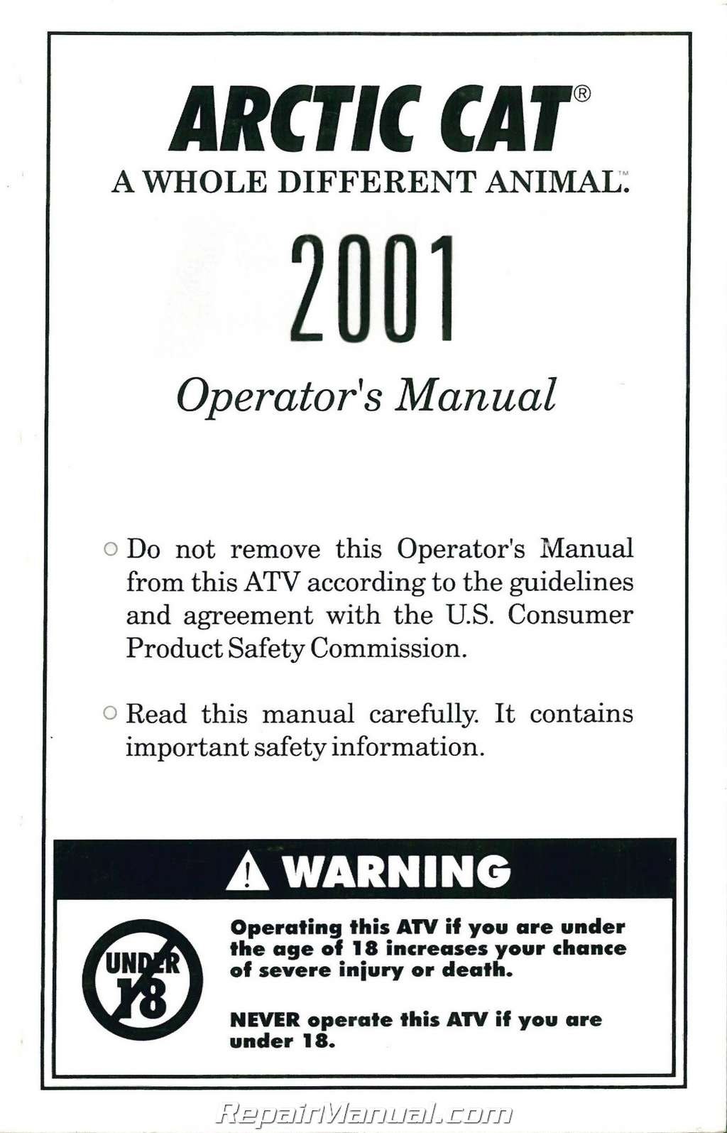 2256-333 2001 Arctic Cat ATV All Owners Manual Paperback – 2004
