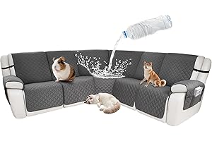 ROFASVCO Waterproof Sectional Reclining Couch Covers L Shaped Recliner Sectional Sofa Cover 7 Piece Non Slip Washable Corner Recliner Slipcover Set for Pet Dog (5 Seater Cover, Gray)