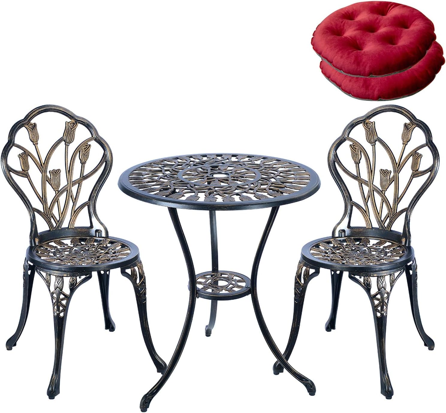 U/D Patio Bistro Table Set,5 Picec Outdoor Patio Set Rust-Resistant Cast Aluminum Tulip Design Outdoor Furniture Set: Garden & Outdoor