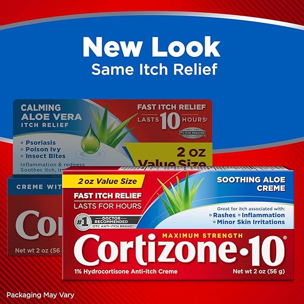 CORTIZONE-10 MAXIMUM STRENGTH SOOTHING ALOE ITCH RELIEF CREAM, 1% HYDROCORTISONE, FAST-ACTING, ANTI-ITCH CREAM FOR BUG BITES, RASH, ECZEMA, PSORIASIS, POISON IVY, OAK, SUMAC & MORE, 2 OZ