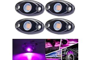 AUXMOTEC Purple Pink LED Rock Lights with 4 Pods Neon 12V Underglow Underbody Kit Crawler Crawling Dome Exterior Wheel Lamp Compatible for ATV RZR UTV SUV Off-Road Auto Boat Motorcycle Trail Rig Fender