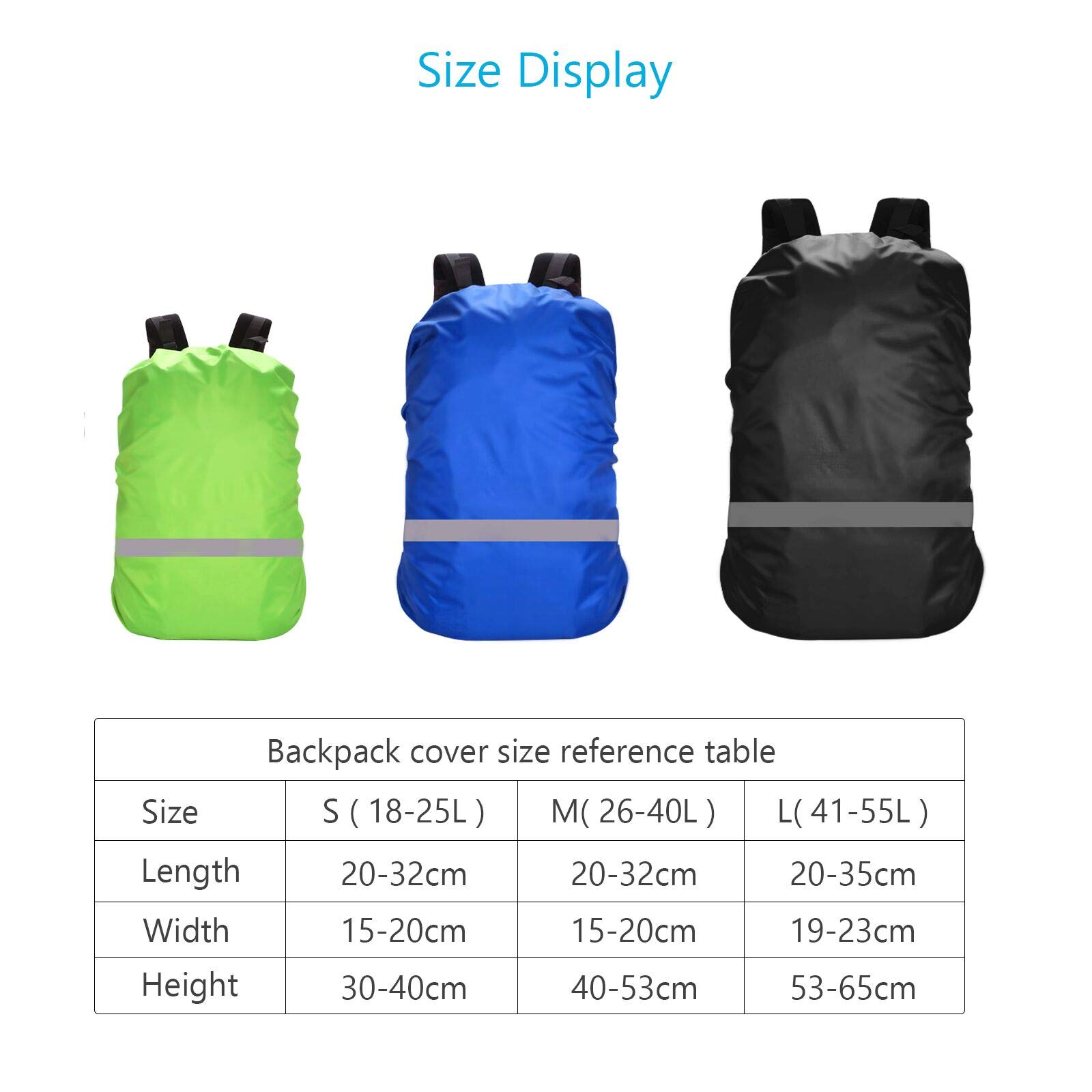 TAZEMAT 3 Pack Backpack Rain Cover Rucksack Waterproof Cover with Reflective Strip Hiking Riding Traveling Camping Rainproof Bag Covers Protector for Outdoor Activities(18-55L)
